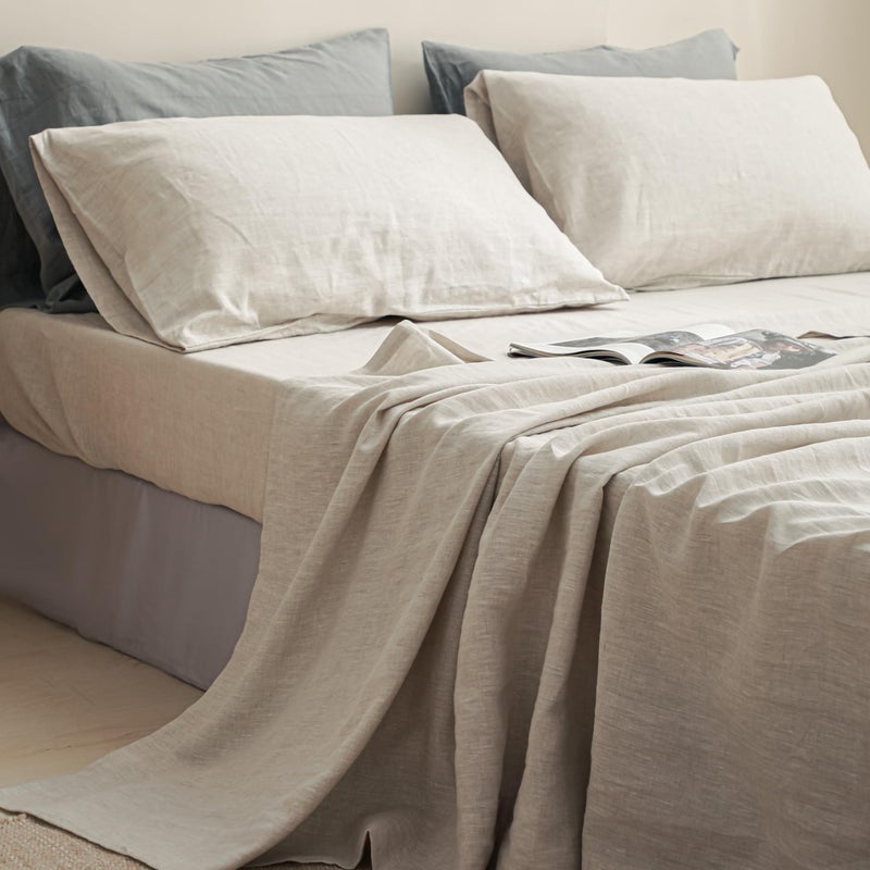 Simple&Opulence 100% Linen Fitted Sheet Full(1 Piece), 14 Inch Deep Pocket Mattress Cover Natural French Flax Stone Washed Farmhouse Soft Breathable Bottom Sheets-Linen - Image 5